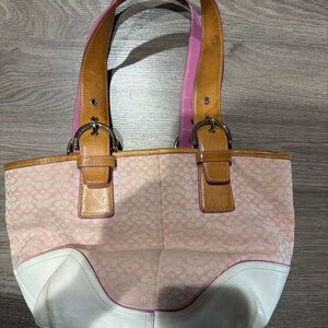 Coach Pink and Tan Tote Bag